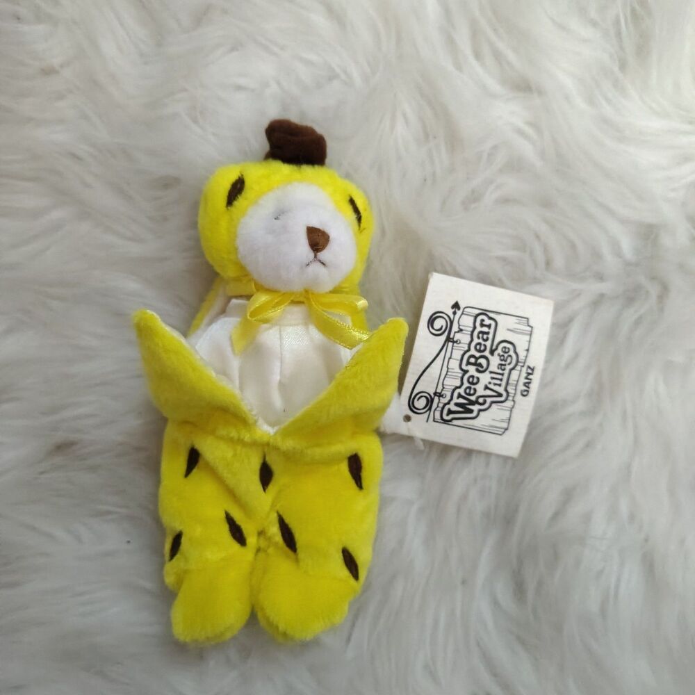 Vtg Ganz Wee Bear 2000 White Teddy Bear Splitz Yellow Banana Costume Suit 6”